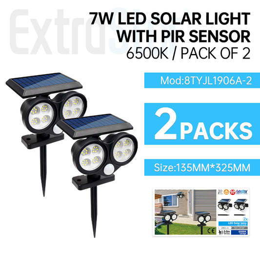 7W LED Solar Light with PIR Sensor, 6500K, Pack of 2 (8TYJL1906A-2)