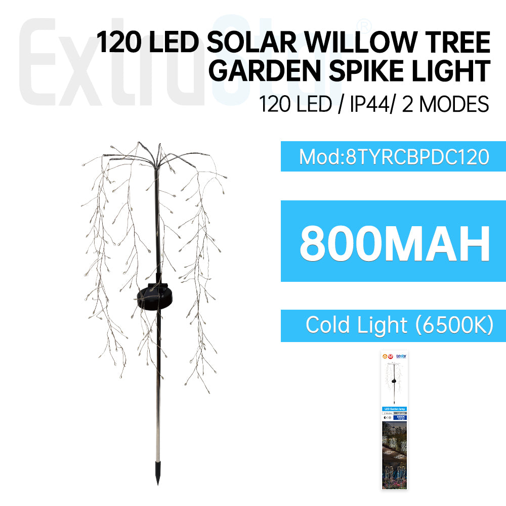 120 LED Solar Willow Tree Garden Spike Light, 2 Lighting Modes, 6500K Daylight (8TYRCBPDC120)