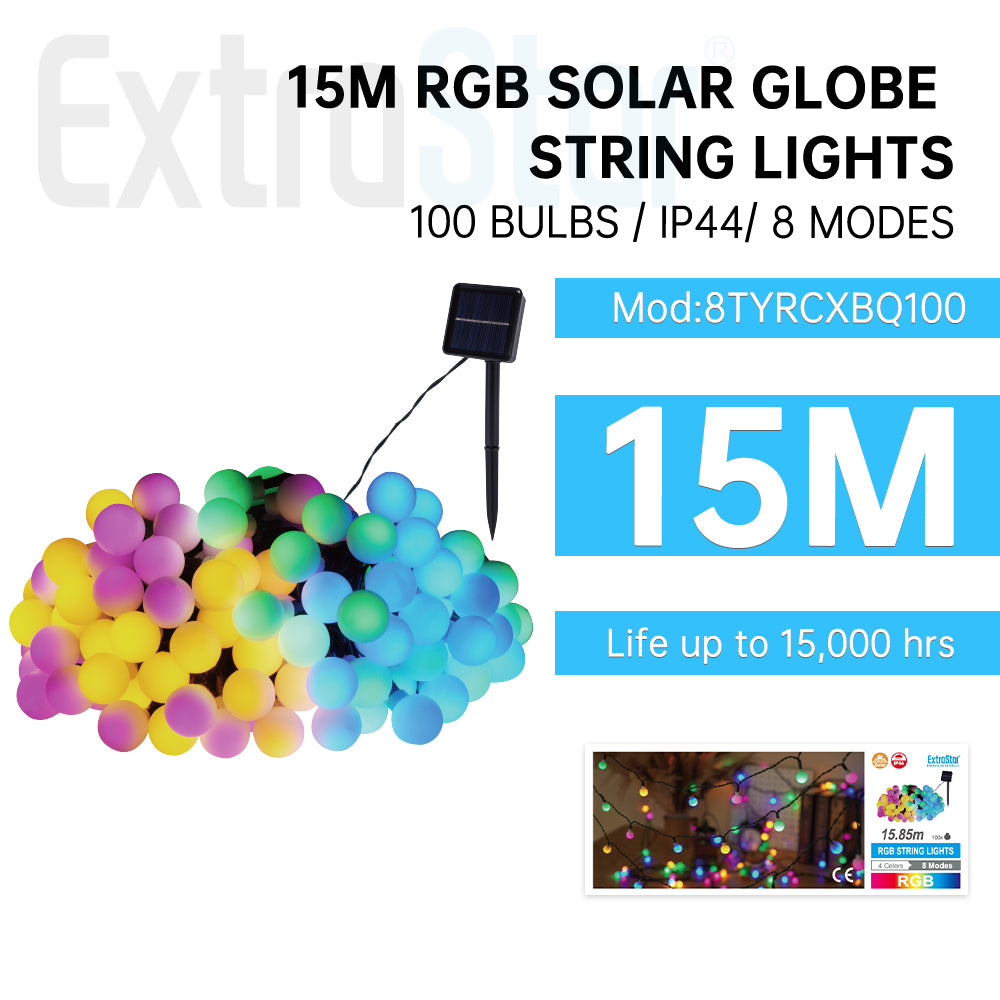 15M Solar Globe String Lights, RGB light, IP44 (8TYRCXBQ100)