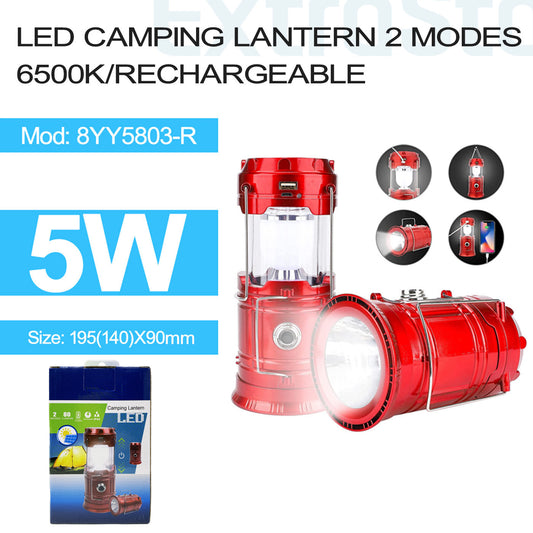 LED Camping Lantern 2 mode 5W 6500K IP44 Rechargeable, Phone Rechargeable, Red (8YY5803-R)