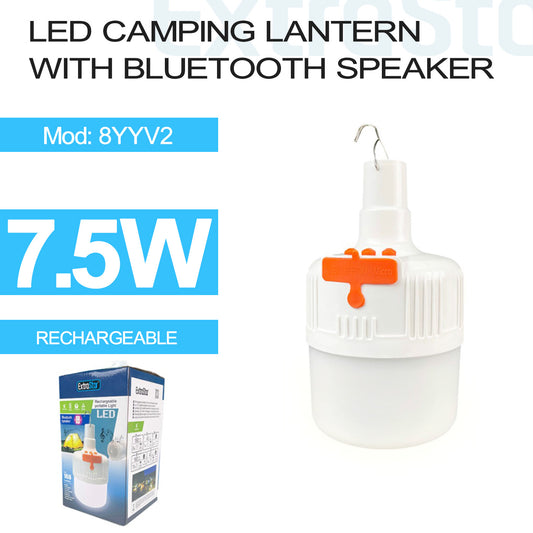 7.5W LED Camping Lantern with Bluetooth Speaker, Rechargeable (8YYV2)
