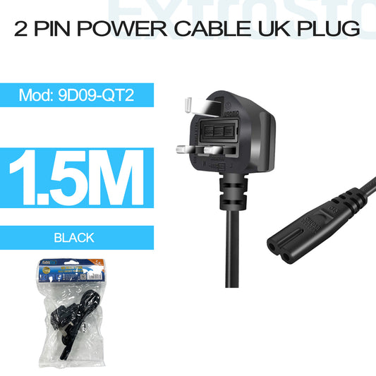 2 Pin Power Cable UK Plug 1.5m - Black (9D09-QT2)