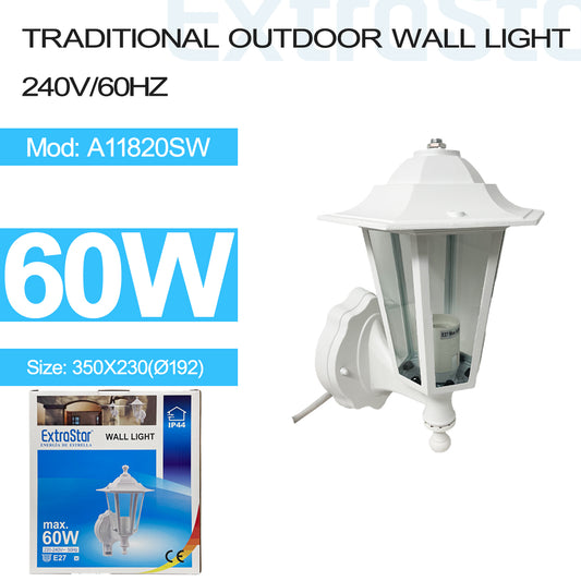 Outdoor 6 Side Wall Light with E27 Lamp Holder, with Motion Sensor, White (A11820SW)