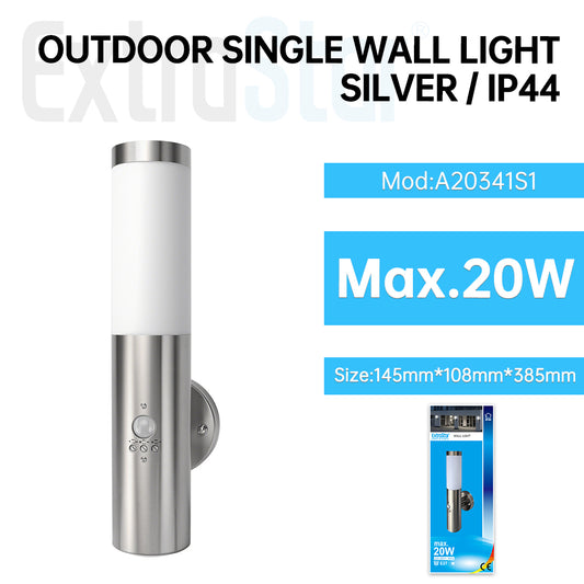 Outdoor LED Wall Light with Sensor, Silver, E27 holder (A20341S1)