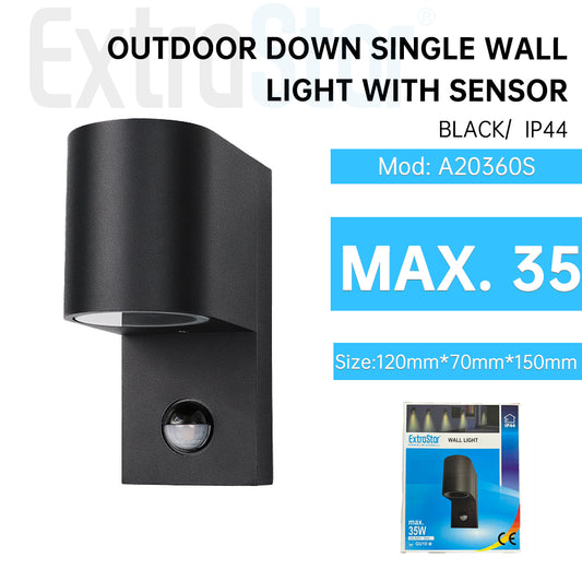 Outdoor Down Single Wall Light with sensor, Black (A20360S)