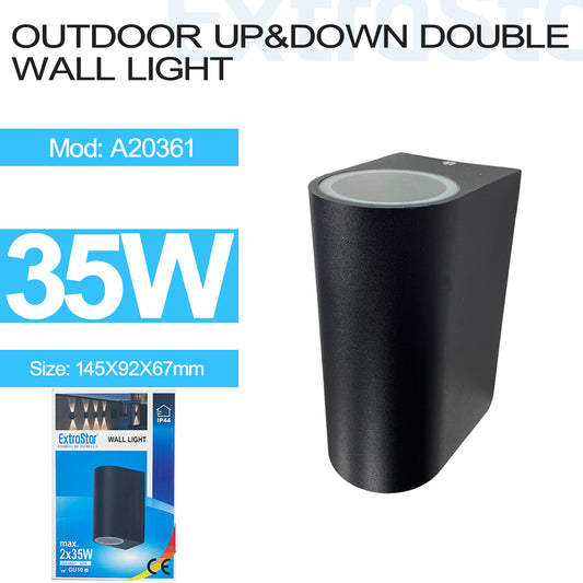 Outdoor Up and Down Double Wall Light, Black (A20361)