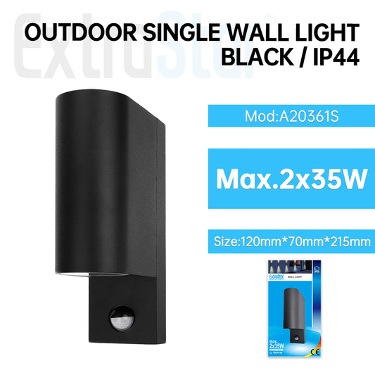 Outdoor Up and Down Double Wall Light with Sensor, Black (A20361S)