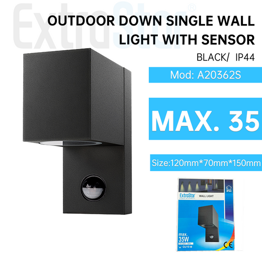 Outdoor Down Single Wall Light with sensor, Black (A20362S)