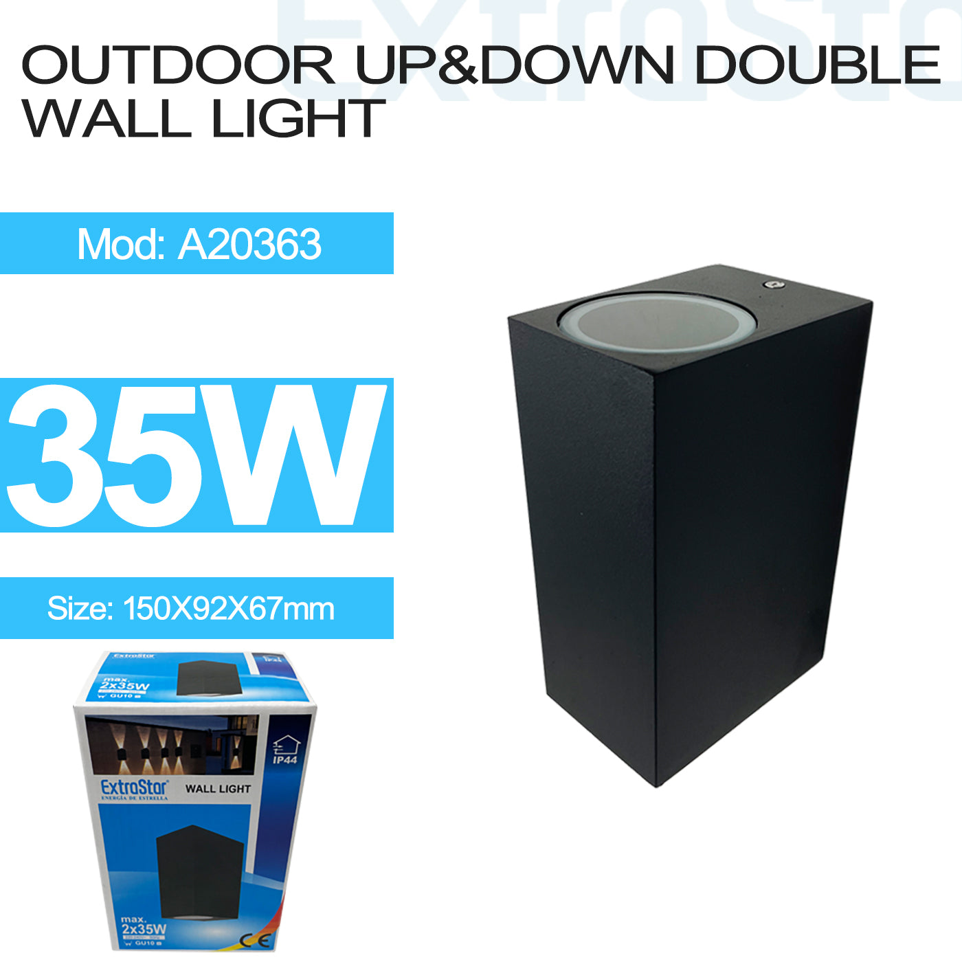 Outdoor Up and Down Double Wall Light, Black