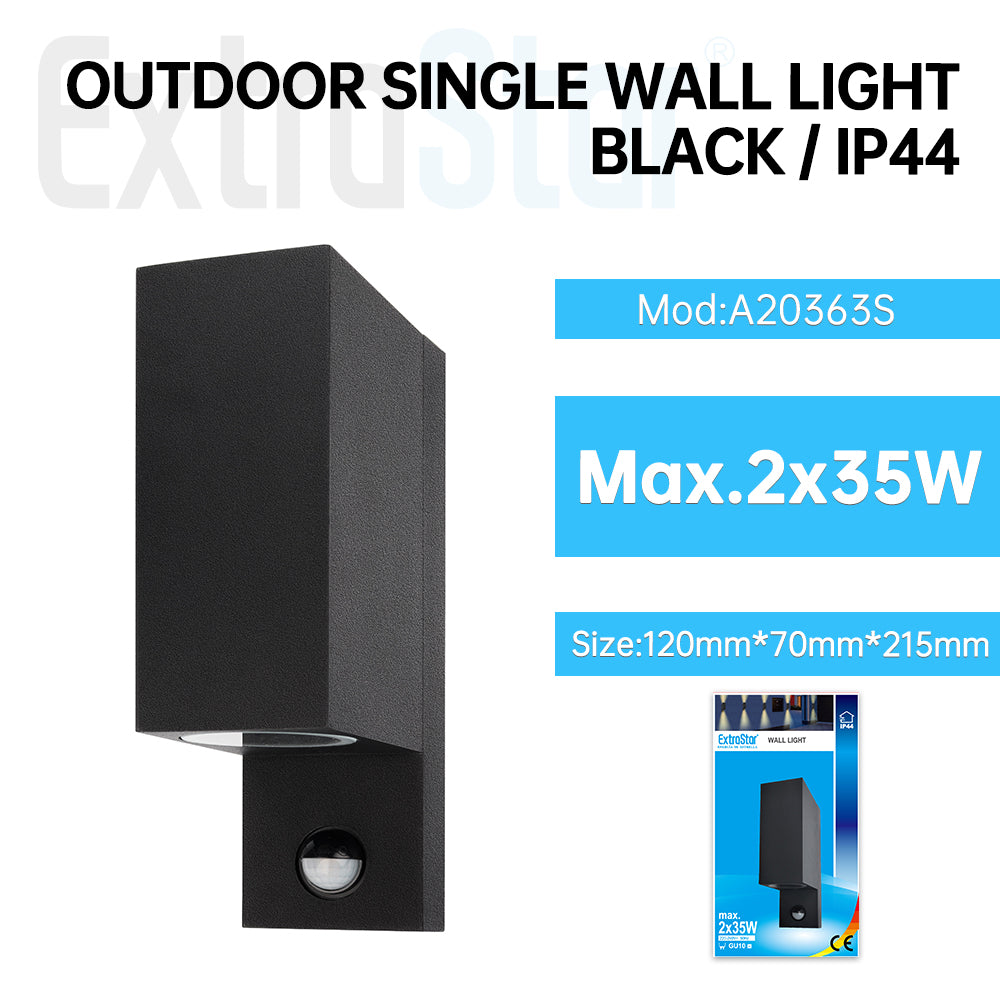 Outdoor Down Single Wall Light with sensor, Black (A20363S)