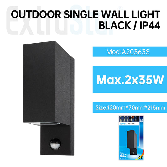 Outdoor Down Single Wall Light with sensor, Black (A20363S)