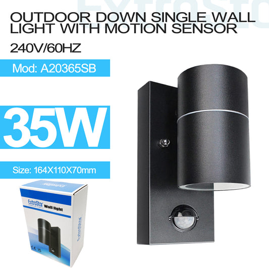 Outdoor Down Single Wall Light with Motion Sensor, Black  (A20365SB)