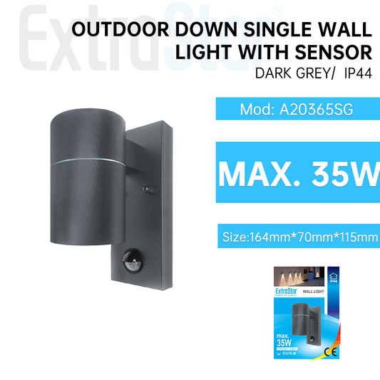 Outdoor Down Single Wall Light with sensor, Dark Grey  (A20365SG)