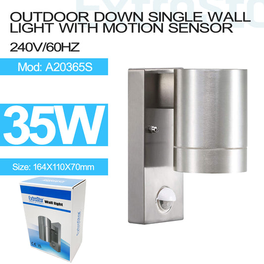 Outdoor Down Single Wall Light with Motion Sensor, Silver  (A20365S)