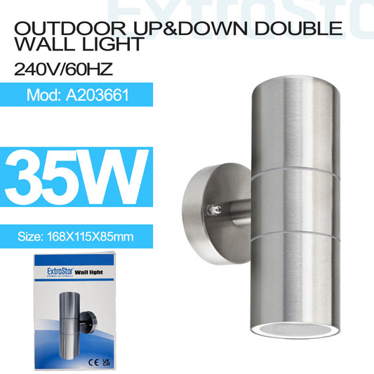 Outdoor Up and Down Double Wall Light, Silver  (A203661)
