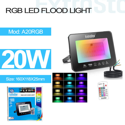 RGB LED Flood Light 20W, 16 Colours, IP65 (A20RGB)