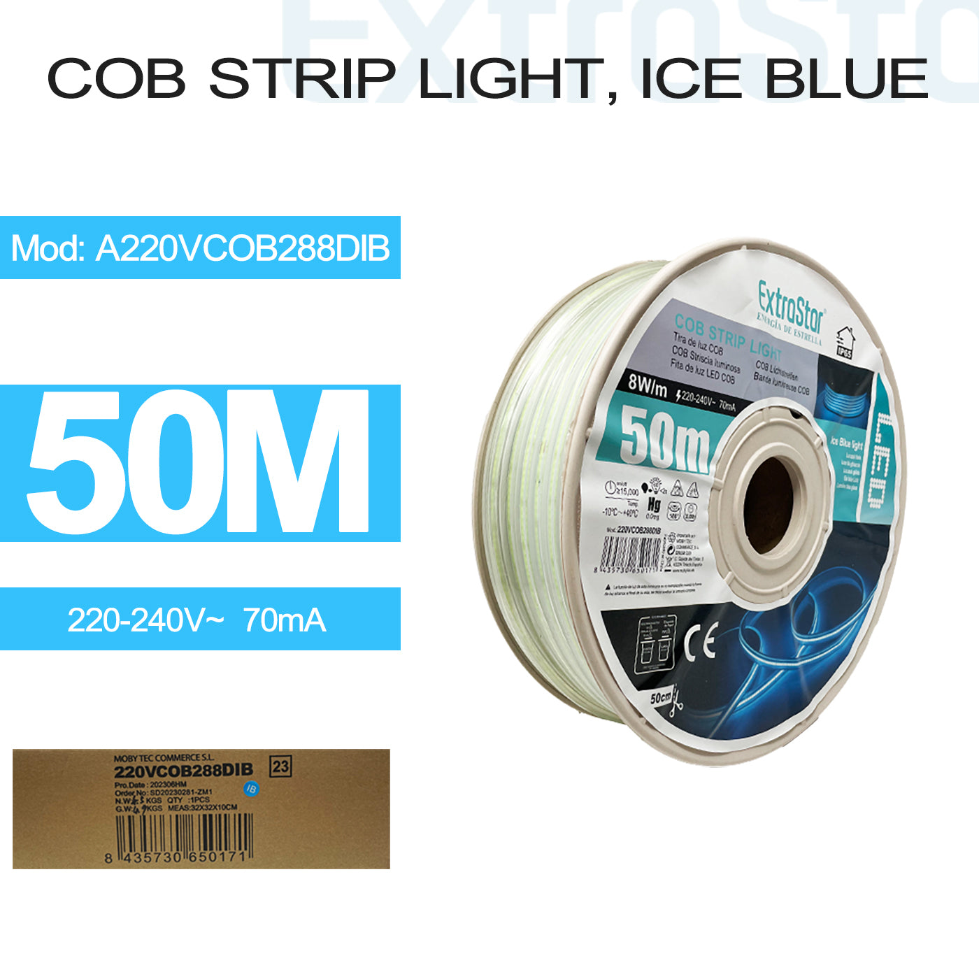 COB Strip Light, Ice Blue, 50M (A220VCOB288DIB)