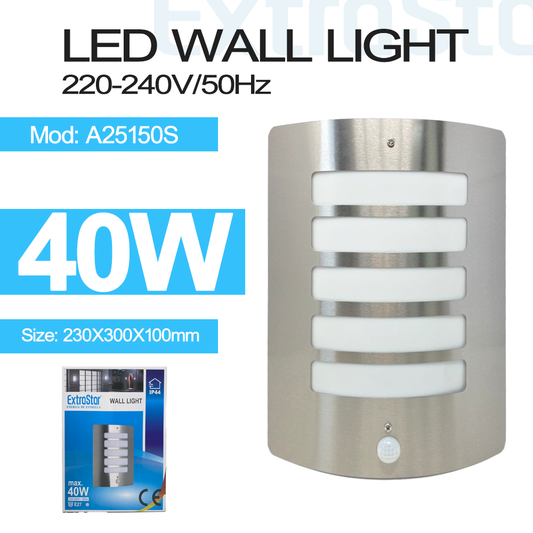 LED Wall Light with E27 lamp holder, Silver (A25150S)