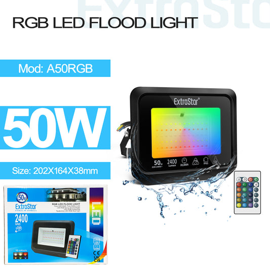 50W RGB LED Flood Light, 16 Colours, IP65 (A50RGB)