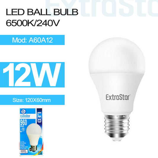 12W LED Ball Bulb E27, 6500K (A60A12)