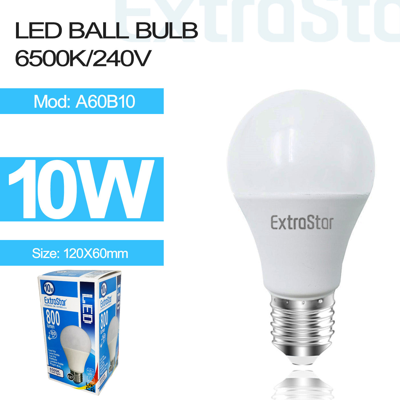 10W LED Bulb E27, 6500K Paper Pack (A60B10)