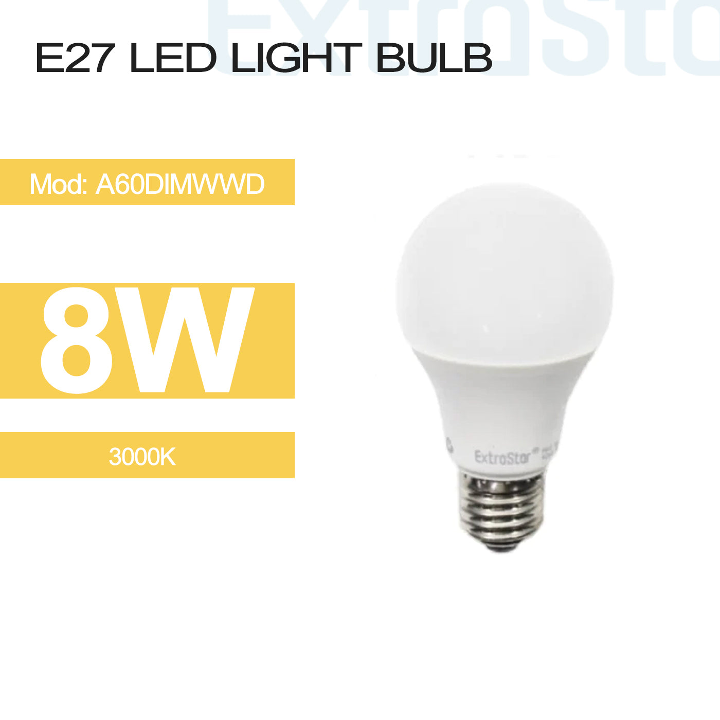 8W E27 LED Light Bulb Warm (A60dimwwd)