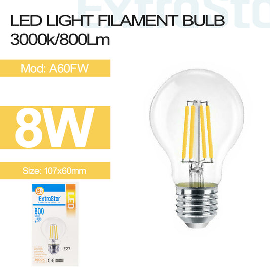 8W LED A60 Bulb Transparent E27, 3000K (A60FW)