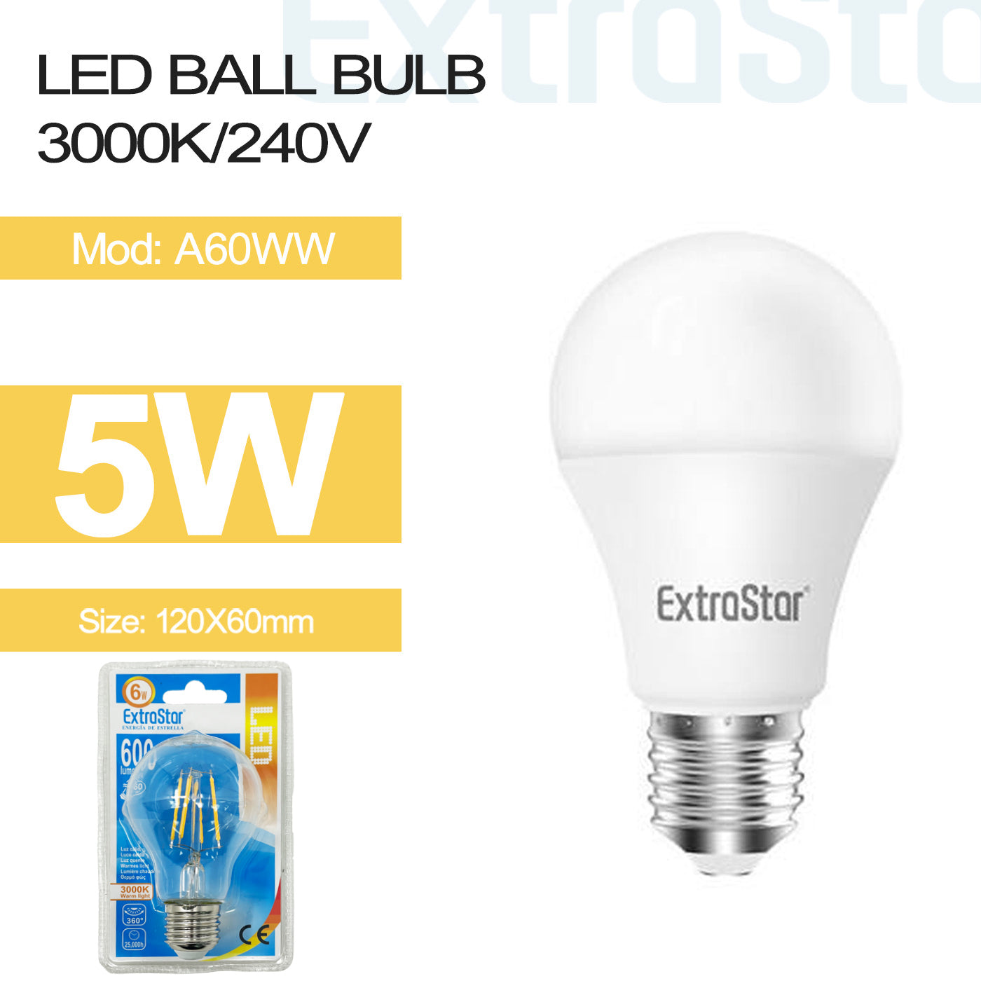 6W E27 LED Light Bulb Warm (A60WW)