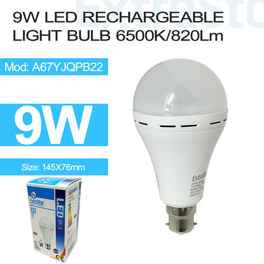 9W LED Rechargeable Light Bulb B22, 6500K (A67YJQPB22)