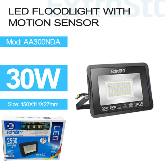 30W LED Flood Light with Motion Sensor, 6500K, IP65 (AA300NDA)