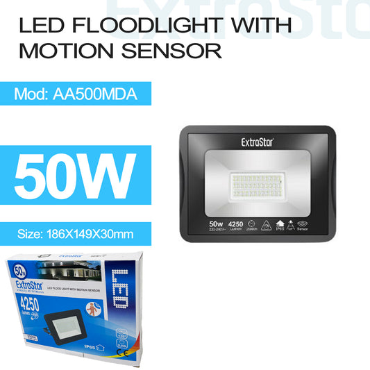 50W LED Flood Light with Motion Sensor 6500K, IP65 (AA500MDA)