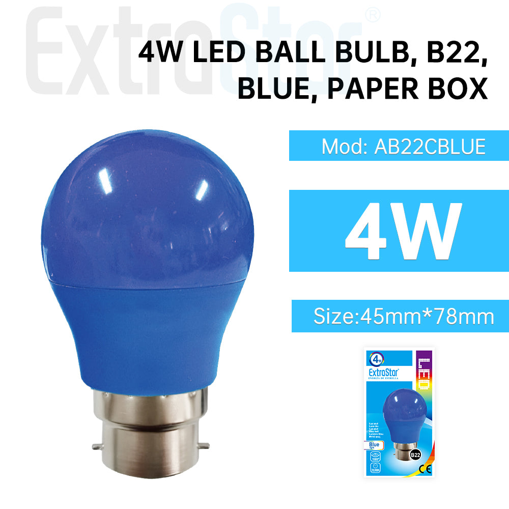 4W LED Ball bulb B22, Blue, Paper Box (AB22CBLUE)