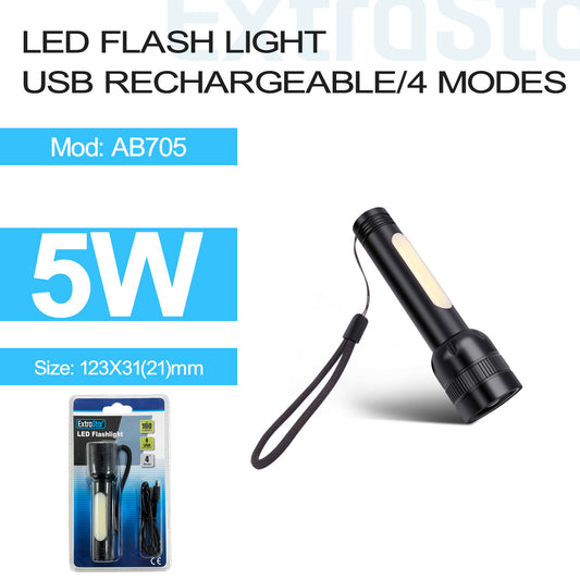 LED Flash Light, USB Rechargeable, IP33 (AB705)