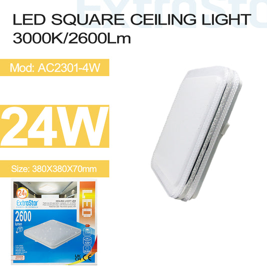 24W LED Square Ceiling Light 3000K, 2600 Lumen (AC2301-4W)