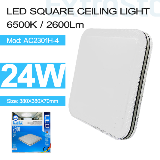 24W LED Square Ceiling Light 6500K, 2600 Lumen (AC2301H-4)