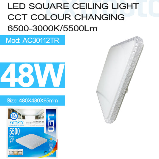 48W LED Square Ceiling Light CCT Color Changing 6500K-3000K 3 in 1, 5500 Lumen (AC30112TR)