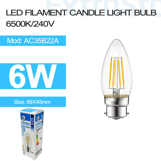 6W LED Filament Candle Light Bulb B22 6500K (AC35B22A)