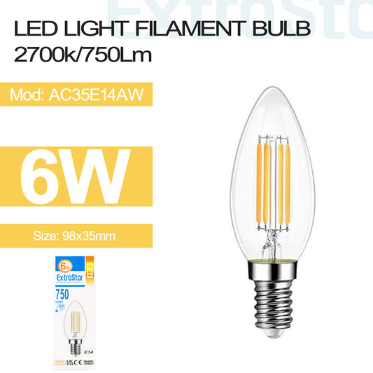 LED Candle Light Bulb, E14, 6W, 3000K (Pack of 3) (AC35E14AW)