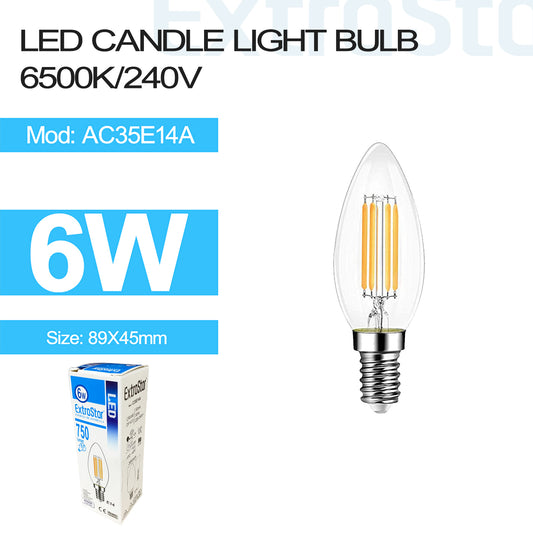 6W LED Candle Bulb E14, Clear 6500K (AC35E14A)