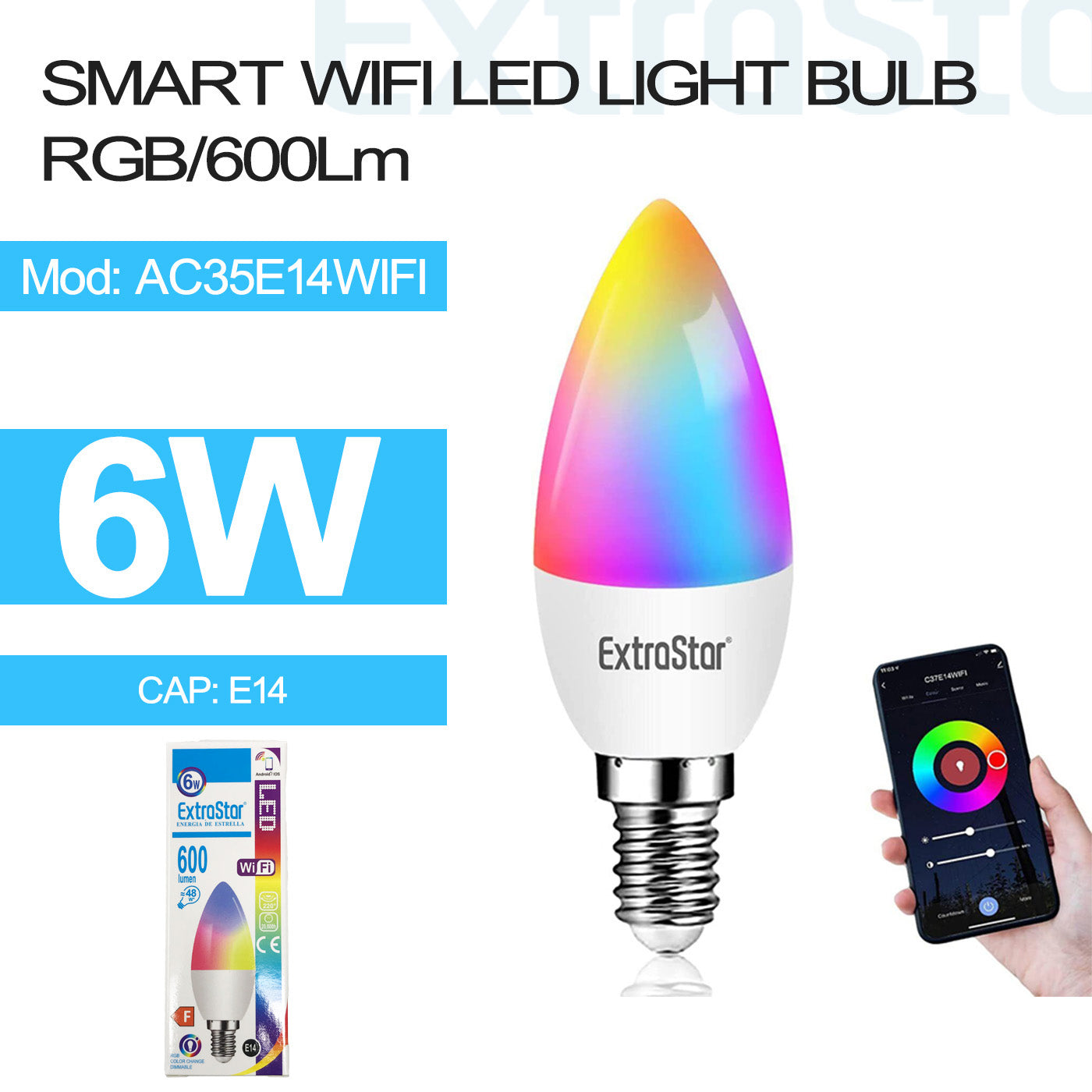 6W Smart Wifi LED Candle Light Bulb RGB E14 (AC35E14WIFI)
