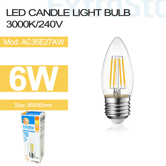 6W LED Candle Light Bulb E27, 3000K (AC35E27AW)