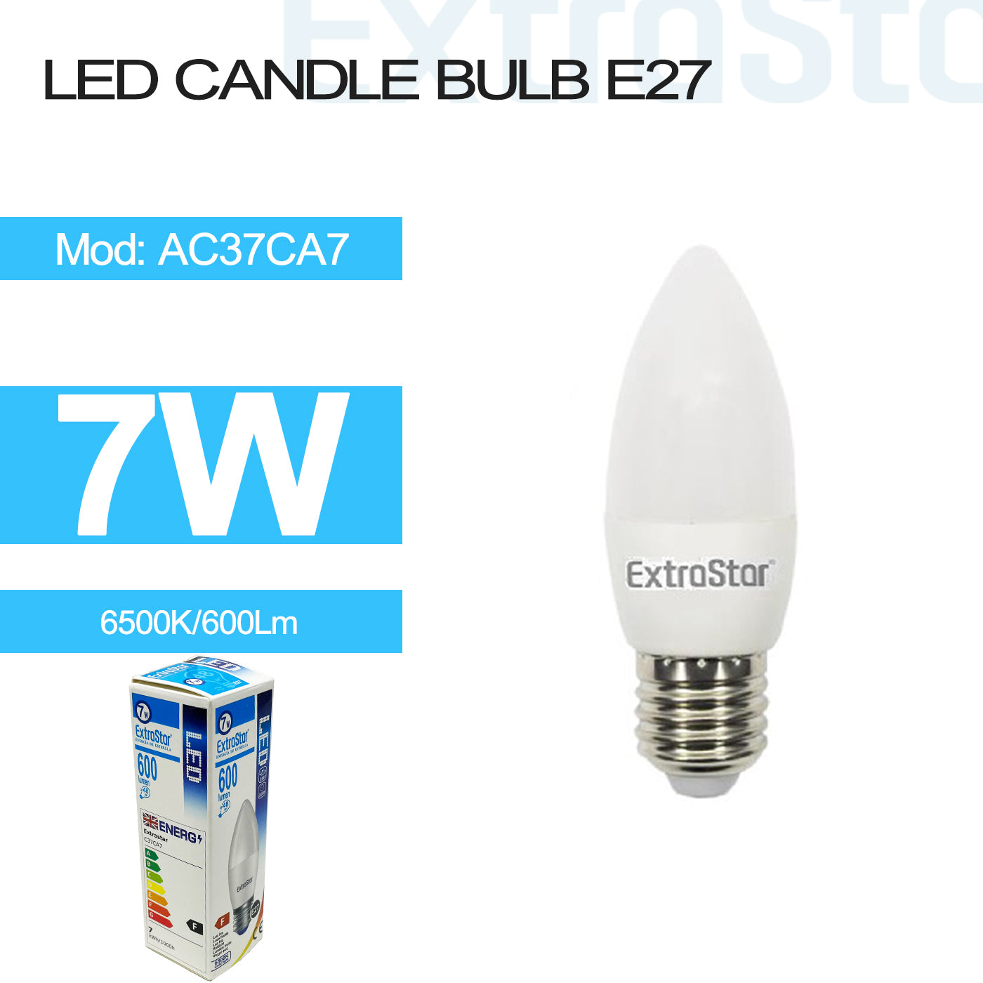 7W LED Candle Bulb E27 6500K 600lm (AC37CA7)