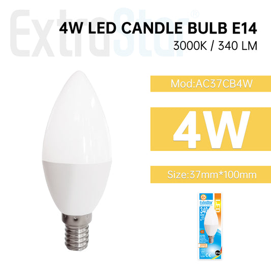 ExtraStar 4W LED Candle Bulb E14, 3000K, Paper Pack, Model: AC37CB4W