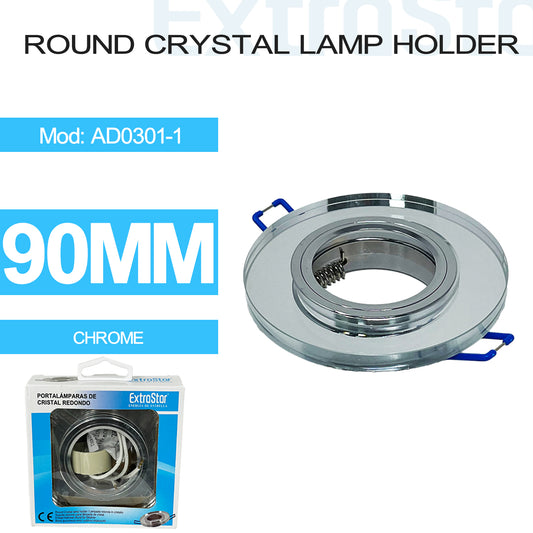 Round Crystal Lamp Holder, Chrome, 90mm (AD0301-1)