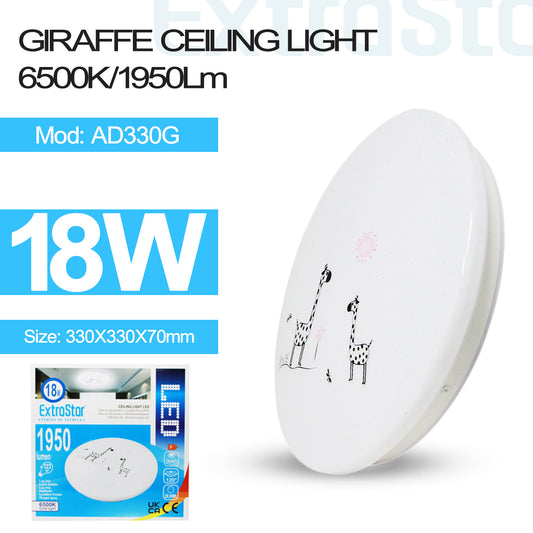 18W LED Round Ceiling Light 6500K, 1950 Lumen, Giraffe Print (AD330G)