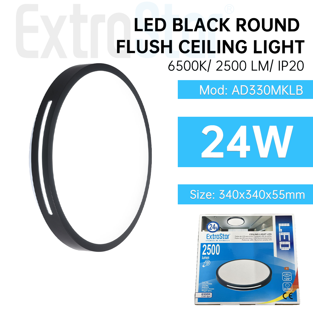 ExtraStar LED Ceiling Light 24W, 34cm, 6500K Black, Model: AD330MKLB