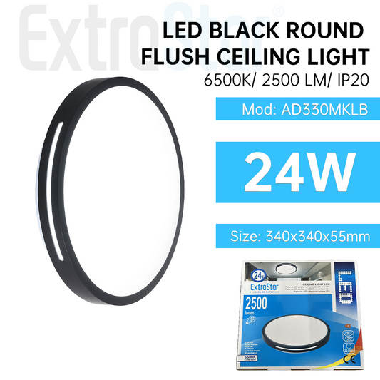 ExtraStar LED Ceiling Light 24W, 34cm, 6500K Black, Model: AD330MKLB