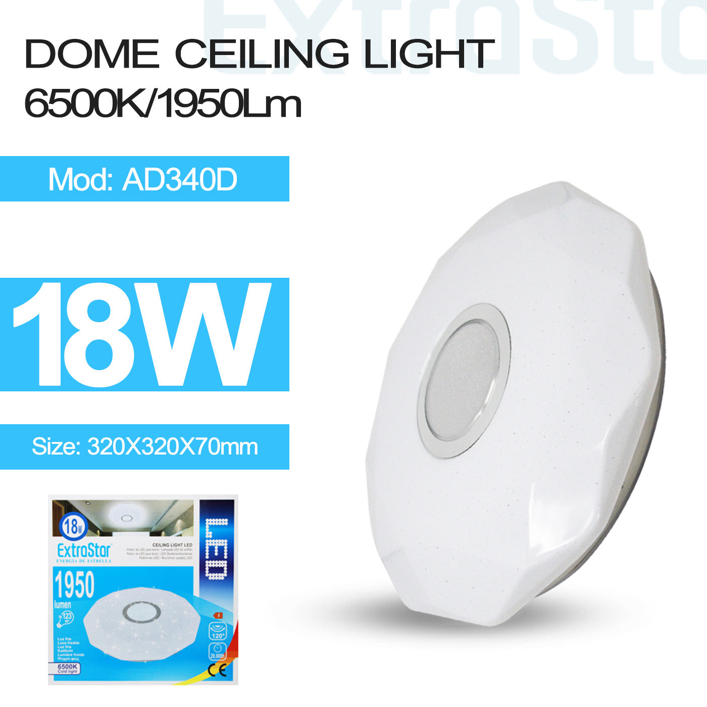 18W LED Ceiling Light 6500K, 1950 Lumen (AD340D)