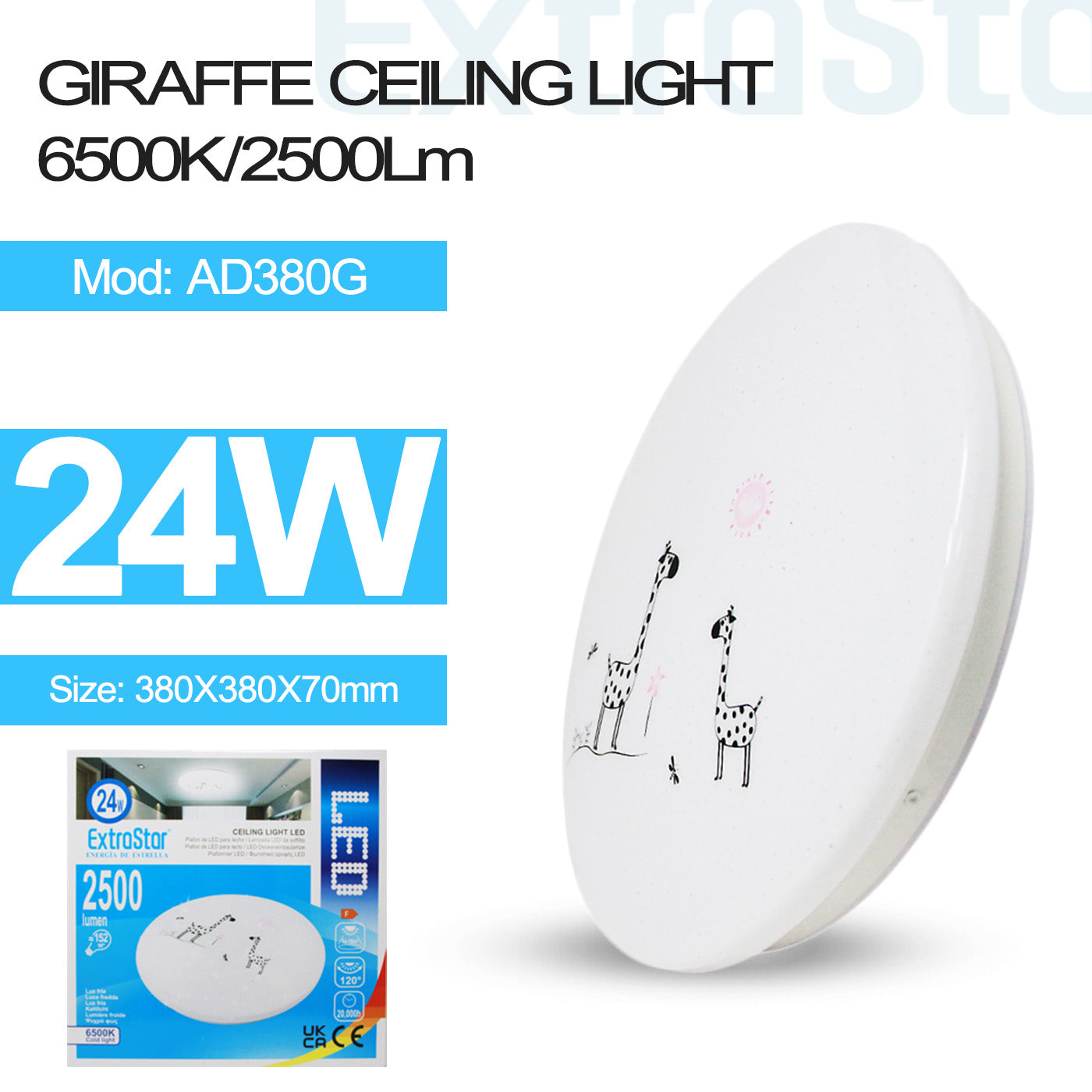 24W LED Round Ceiling Light 6500K, 2500 Lumen, Giraffe Print (AD380G)