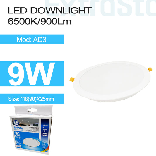 9W LED Downlight, 6500K, 900 lumen (AD3)